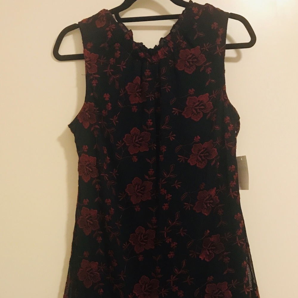 NWT black dress with deep red flower design